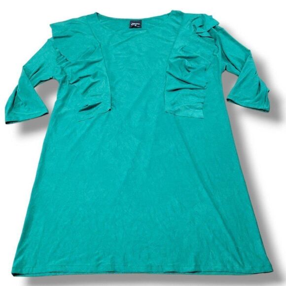 Matrushka Construction Dress Size Medium Handmade Shift Dress 3/4 Sleeves Ruffle - Picture 1 of 5